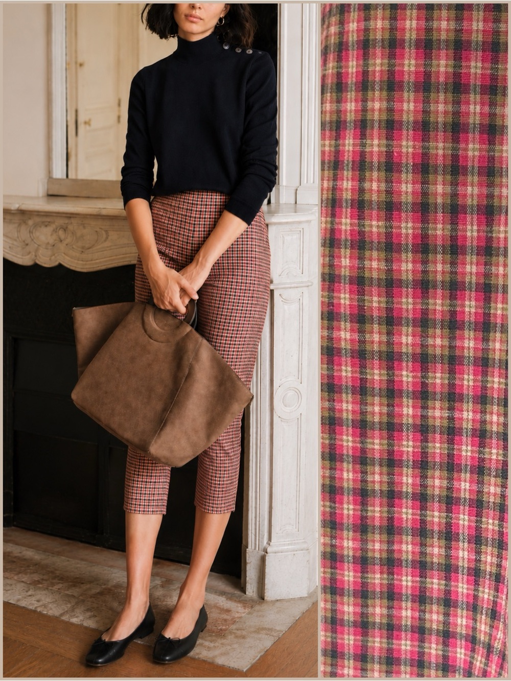 Vintage Studio Cotton Pink Plaid Cropped Preppy Nerdy Straight Leg Capris Pants